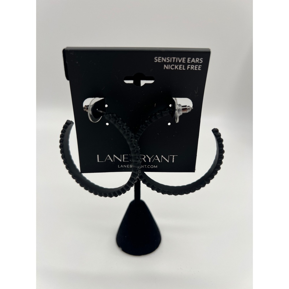 Lane Bryant Black Beaded Hoop Earrings Sensitive Ears Nickel Free New